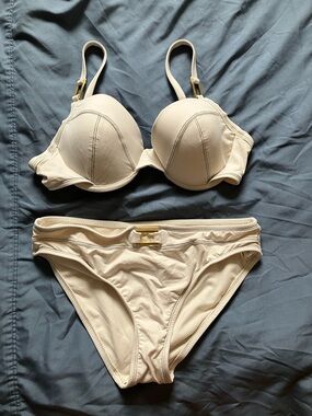 Bleu Rod Beattie: Cream Swim Bikini- Gold Tone- 8